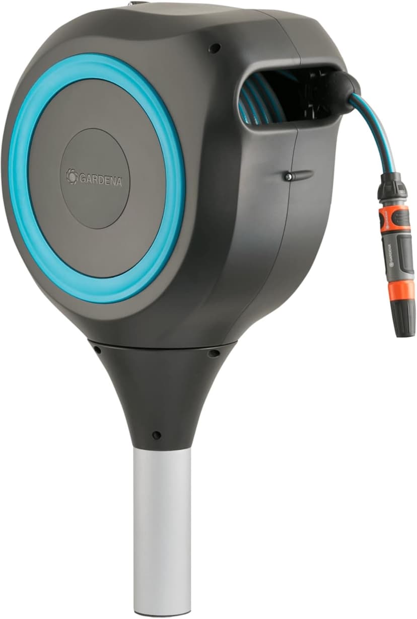 GARDENA (18614-80) 66' x 1/2" Automatic Retractable Garden Hose Reel on Metal Spike, 66' Outside Garden Hose Length, with 360° Rotation to Reach All Areas of Your Yard
