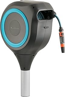 GARDENA (18614-80) 66' x 1/2" Automatic Retractable Garden Hose Reel on Metal Spike, 66' Outside Garden Hose Length, with 360° Rotation to Reach All Areas of Your Yard