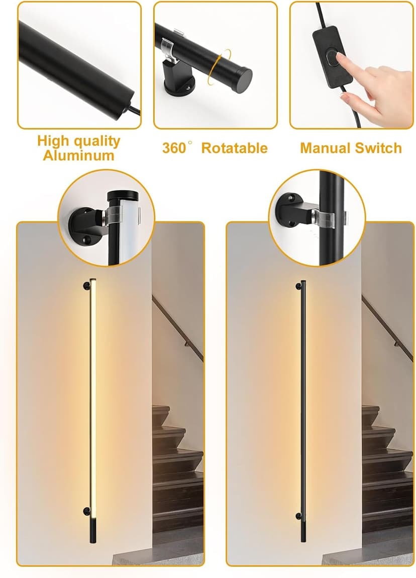 Upgrade Plug in Wall Sconces, 58.2Inch Extra-Long Corner Wall Lights for Living Room, Corner Light with Remote Control, Minimalist Slim Plug in Sconce, 12W Wall Lamps for Living Room Bedroom (1 Pack)