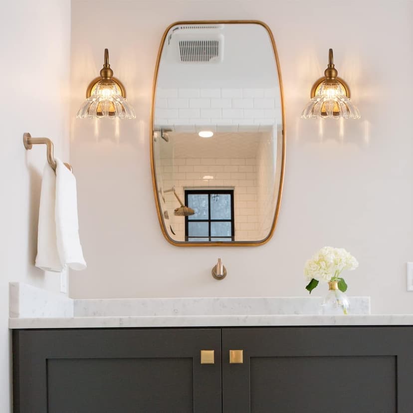 Vintage Brass Wall Sconce Bronze Bathroom Wall Light Made of Electroplated Copper Body and Pressed Patterned Glass Retro Vanity Lights for Bedroom, Doorway, Hallway
