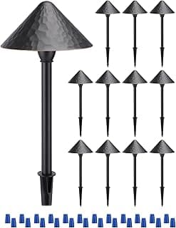 LEONLITE 12-Pack Low Voltage Pathway Lights, 3W 12-24V AC/DC CRI90+ Low Profile LED Landscape Path Lights, Cone Head with Vintage Texture & Vintage Golden Edge, IP65 Waterproof, Black Aluminum Housing