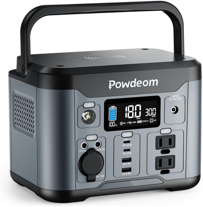 300W Portable Power Station, Powdeom 296Wh Power Bank with AC Outlet, Solar Generator Laptop Charger, Battery Backup Power Supply for Camping, Outdoors, Home Emergency Outage