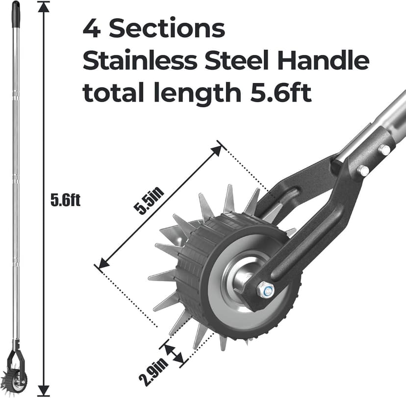 67.3-Inch Sidewalk Manual Lawn Edger, Wheel Rotary Edger, Rotary Shear, Strong 4 Sections Stainless Steel Handle Garden Edger Tool