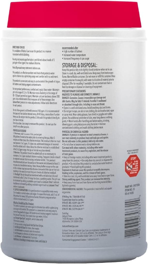 Leisure Time E5 Spa 56 Chlorinating Granules for Spas and Hot Tubs - Maintains Clean, Clear, Sanitized Water, 5 lbs