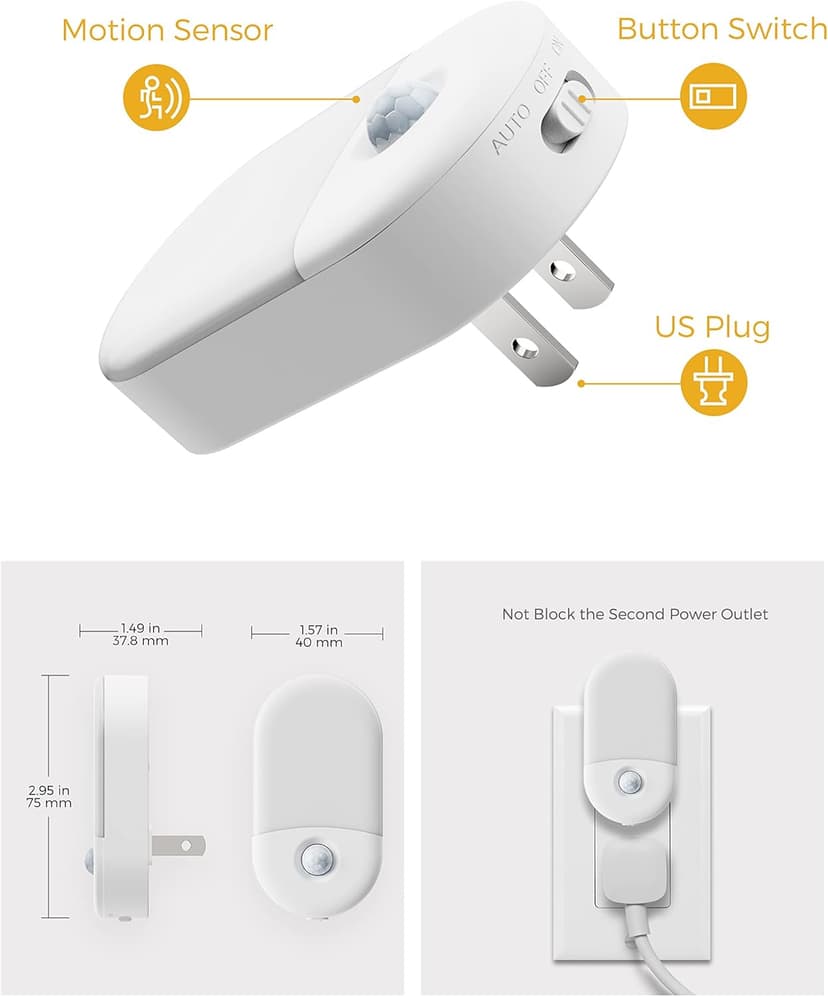 L LOHAS LED Motion Sensor Night Light, 2Pack, Motion Activated Night Light, Night Lights Plug into Wall Motion Sensor, 3000K Warm White, Adjustable Brightness 30/60LM, for Kids Adults Bathroom Bedroom
