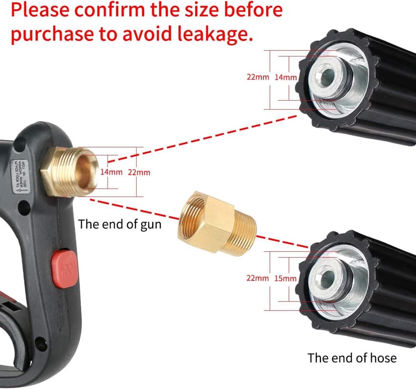 Pressure Washer Short Gun, 5 Nozzle Tips, 7 Inch Extension Curved Rod, M22 Fitting, Hot and Cold Water Replacement, 5000 PSI