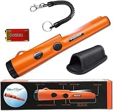 Pinpoint Metal Detector Pinpointer - Fully Waterproof with Orange Color Include a 9V Battery 360 Search Treasure Pinpointing Finder Probe with Belt Holster for Adults and Kids(Three Mode)