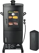 Propane Smoker with Cover, Vertical Smoker Grill with Temperature Control Outdoor Heavy Duty Three Removable Smoking Shelves, Black