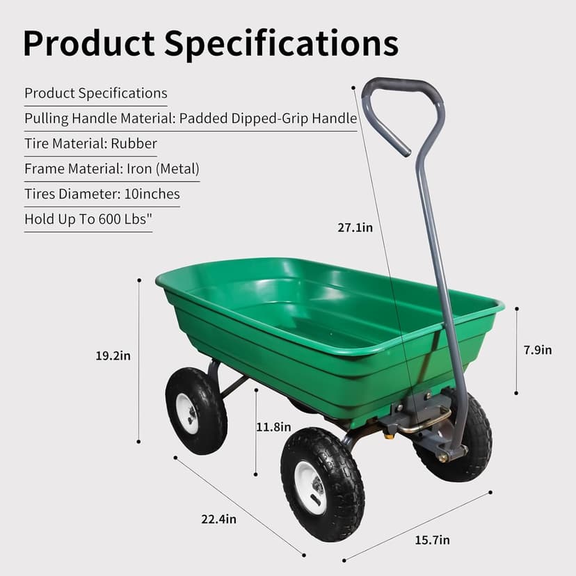 AAIN 600 Lbs Poly Garden Dump Cart,Camping Beach Wagon with 180° Rotating Handle and 10"Pneumatic Tires,Practical Heavy Duty Yard carts and Wagons,Quick Release Utility Wheel Barrow Trolley,Green A078