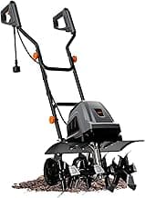 18 Inch 15 Amp Electric Tiller Cultivator, 24 Steel Tines for Gardening, Corded & High Power Garden Roto Tiller, 8.7'' Tilling Depth, 4-Adjustable Wheels, Foldable Handle, for Lawn Yard, Gray