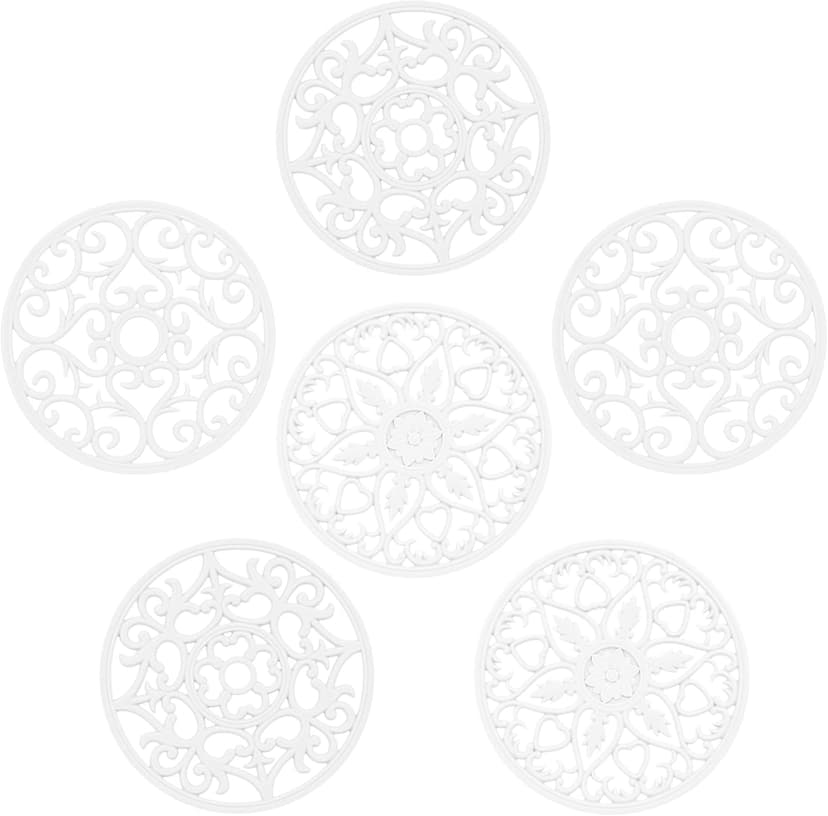 Tirvets for Hot Dishes, Silicone Trivet Hot Pads for Kitchen, Silicone Trivets for Hot Pots and Pans, Trivets for Quartz Countertops, White Kitchen Silicone Trivet Mat for Tabletops Set of 6