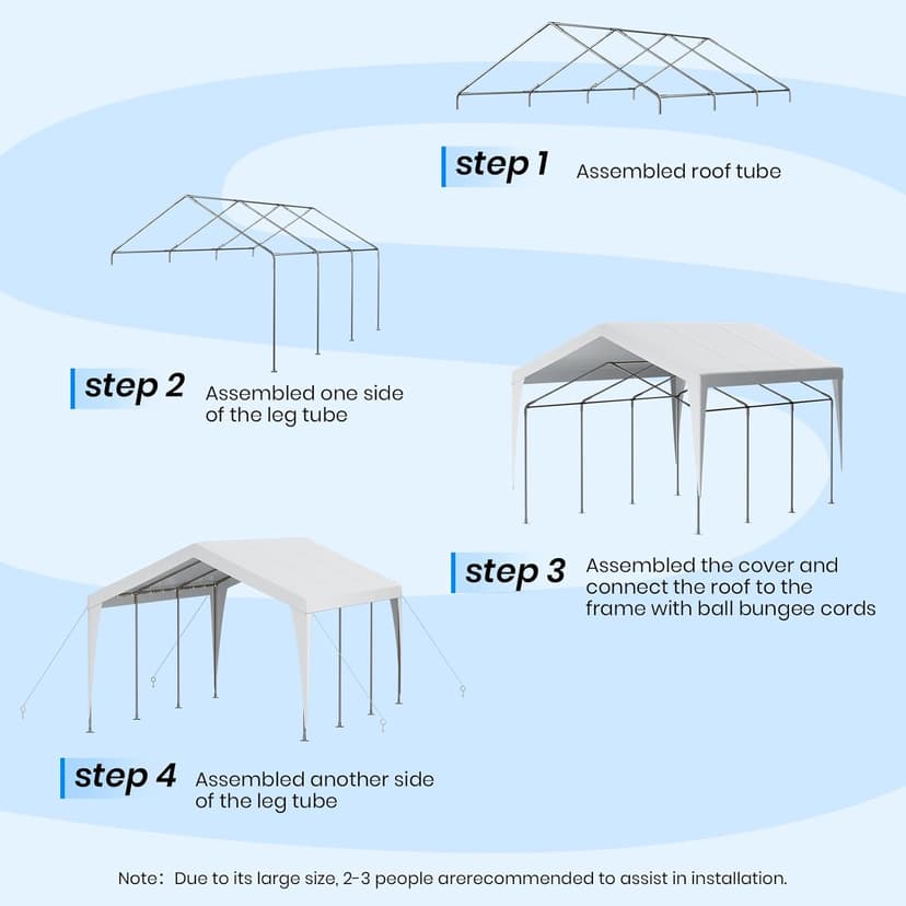 Carport 10x20 Heavy Duty Portable Garage,Galvanized Frame Carport Canopy,Portable Garages and Shelters with 8 Leg&4 Wind Rope,Car Tent Garage with All-Season Tarp for Boat Truck Bike,Without Sidewall