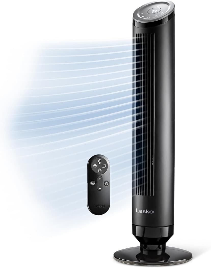LASKO Ascend 36" Tower Fans for Home, 29 ft/s Airflow, Quiet 29dB on Low, 90° Oscillation, 12 Hour Timer, Air Filter for Hair & Dust, Remote, Black, OST100