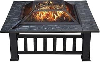 SINGLYFIRE 32 Inch Fire Pit Table for Outside Square Metal Firepit Outdoor Wood Burning Large Steel Bonfire Pit for Patio Backyard Garden with Waterproof Cover,Spark Screen,Log Grate,Poker