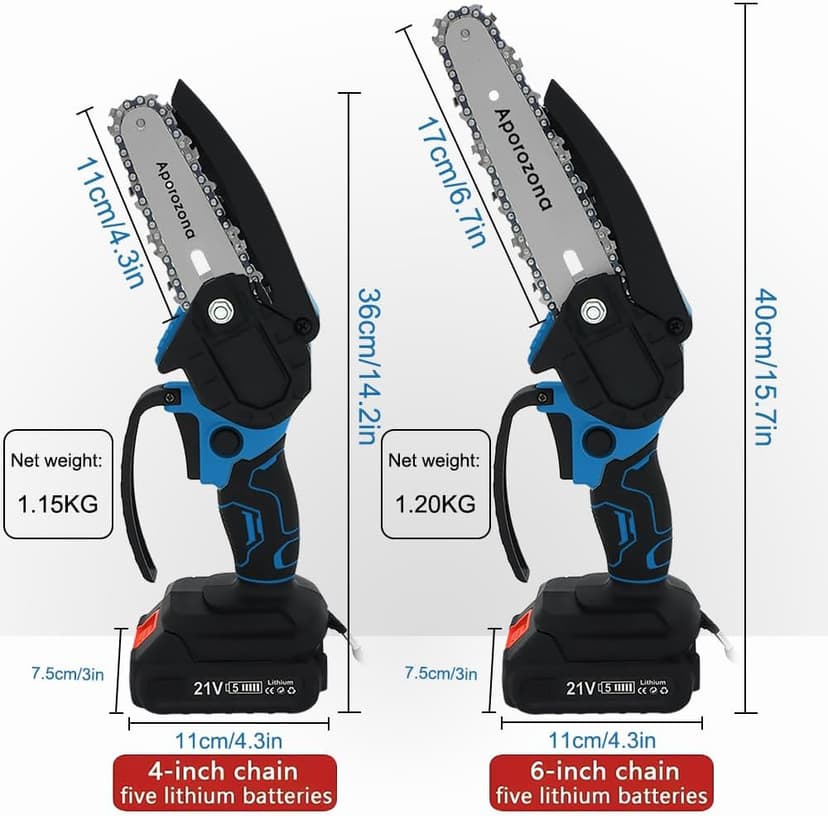 Mini Chainsaw Cordless 6 inch & 4 inch,2-in-1 Portable Electric Chain Saw Set, Handheld Chainsaw with 2 Batteries & Safety Lock for Tree Trimming, Wood Cutting, Garden & Home Use