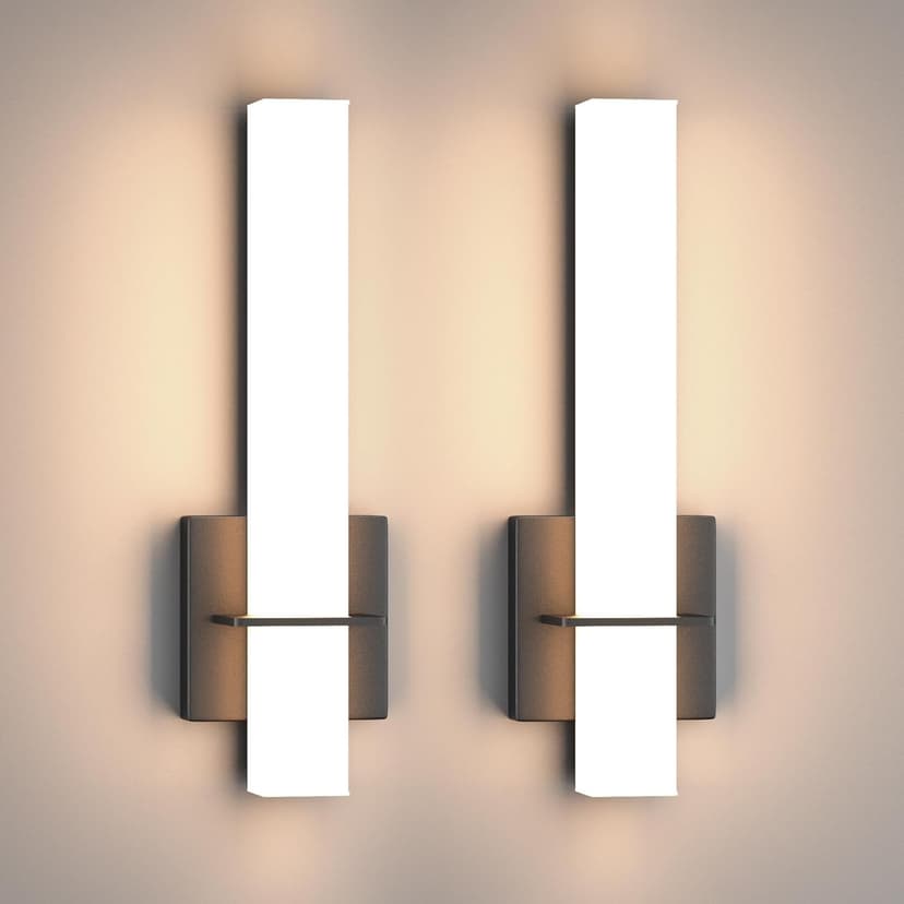 Modern LED Wall Sconces Set of Two,18W 3000K Dimmable LED Sconces Wall Lighting,Bathroom Vanity Light Fixture Acrylic Shade,Hardwired Wall Light Fixtures for Living Room Bedroom Hallway(Black)