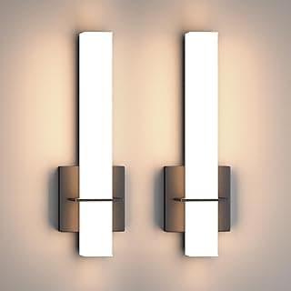 Modern LED Wall Sconces Set of Two,18W 3000K Dimmable LED Sconces Wall Lighting,Bathroom Vanity Light Fixture Acrylic Shade,Hardwired Wall Light Fixtures for Living Room Bedroom Hallway(Black)