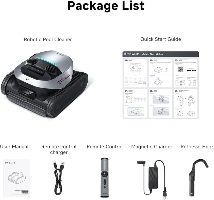 DREAME Z1 Pro Cordless Robotic Pool Cleaner, LiFi Remote Control, 8000 GPH Suction, Waterline Horizontal Cleaning, Auto-Retrieval, Automatic Pool Vacuum for Above & In-Ground Pools, Upgraded Version