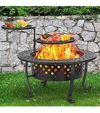 22 in Outdoor Small Fire Pit,Durable firepit with Mesh Lid,Log Grate,and Fire Poker,Fire Pits for Outside Backyard.Deck.Camping and Picnic
