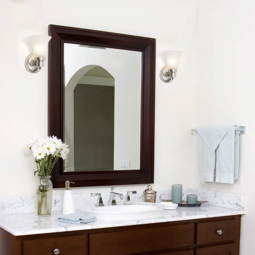 Design House 504977 The Village Traditional 1-Light Indoor Dimmable Wall Sconce with Frosted Flute Glass and Twist On/Off Switch for Bathroom Bedroom Hallway, Satin Nickel