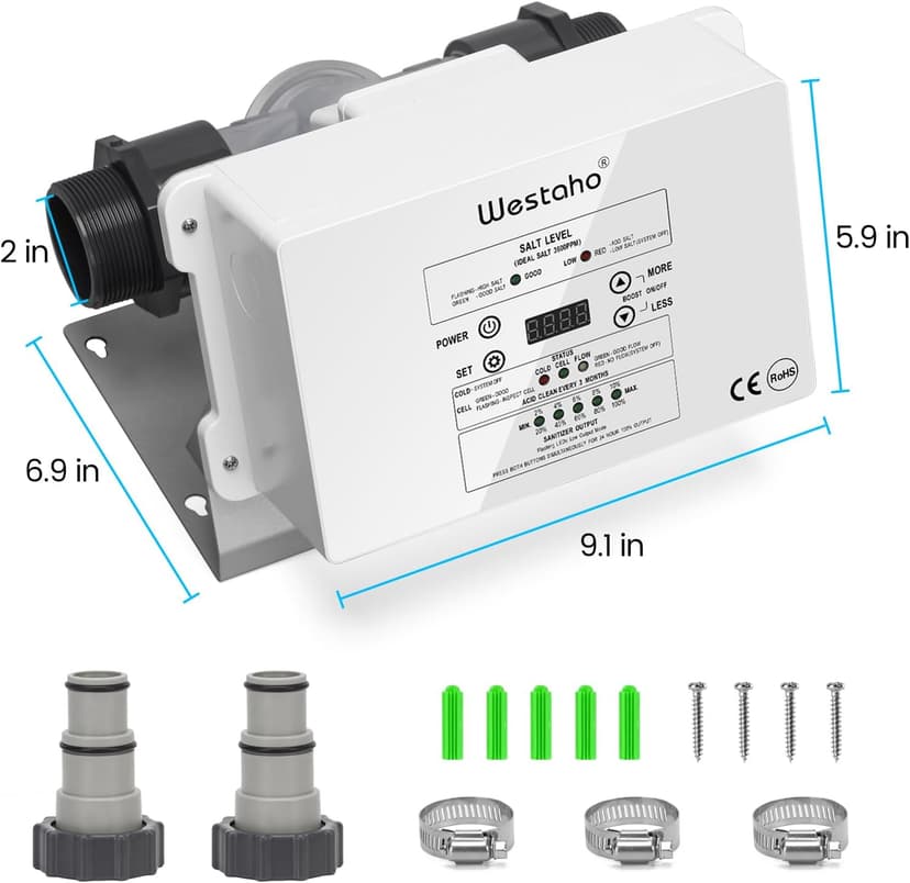 Saltwater Pool System, Westaho Salt Chlorine Generator with USA Titanium Cell for Above Ground Pools Up to 15,000 Gallons, Compatible with Intex Pool, IP 66 Waterproof