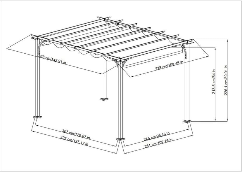 Sunjoy Outdoor Pergola 9 x 12 ft. Patio Black Steel Frame Pergola with Retractable Beige Canopy Shade for Backyard, Garden Activities