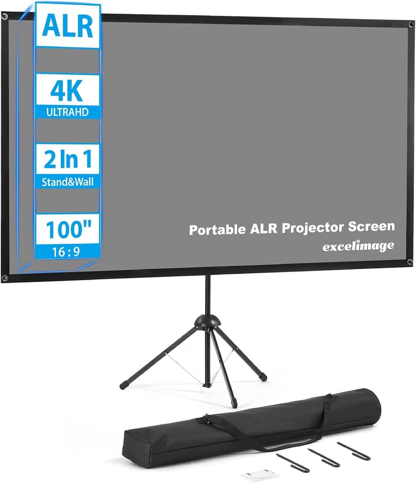 Portable Projector Screen with Stand, ALR Projector Screen 100 Inch 16:9, Outdoor Projection Screen, High Contrast, Work in Ambient Light, Compact, Easy Setup, Idea for Home Cinema, Backyard Party