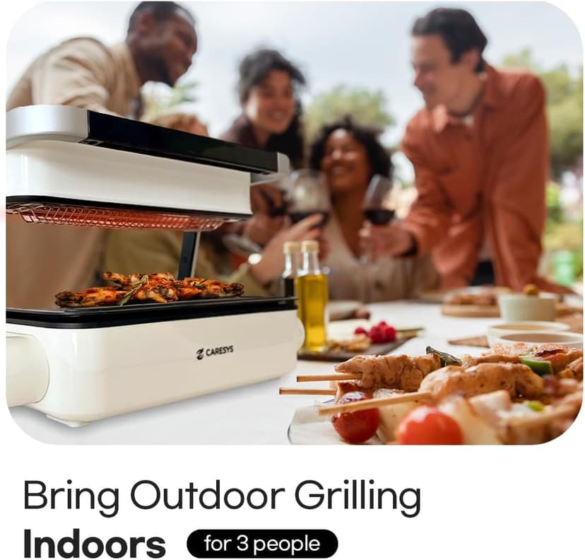 Smokeless Double Care Grill, Electric Indoor Tabletop Grill, Dual Heating, Fast Grilling, Portable, Nonstick, Adjustable Temperature, Ideal for K-BBQ