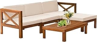5-Piece Acacia Wood Outdoor Sofa Set Patio Bistro Set Furniture Outdoor Chat Conversation Table Chair Set with Water Resistant Cushions and Coffee Table for Beach Backyard Garden