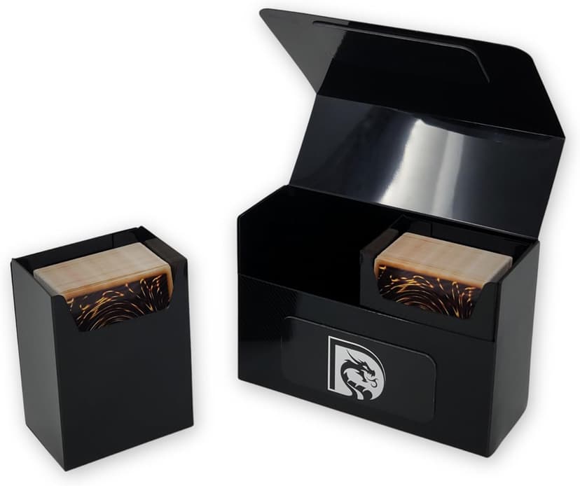Dual Deck Box with Magnetic Flip Lid | 200+ Standard-Size Trading Card Capacity | Double Deck Box Plastic Storage Organizer | Holds up to 2 Decks for Tournament Play, Black