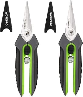 WORKPRO 2 Pack Garden Pruning Shears with Sheath, 6.5” Small Hand Pruners/Snips/Clippers- Spring Loaded & Precision Straight Blades, Microgreen Trimming Scissors for Flowers, Weeds, Indoors Bonsai