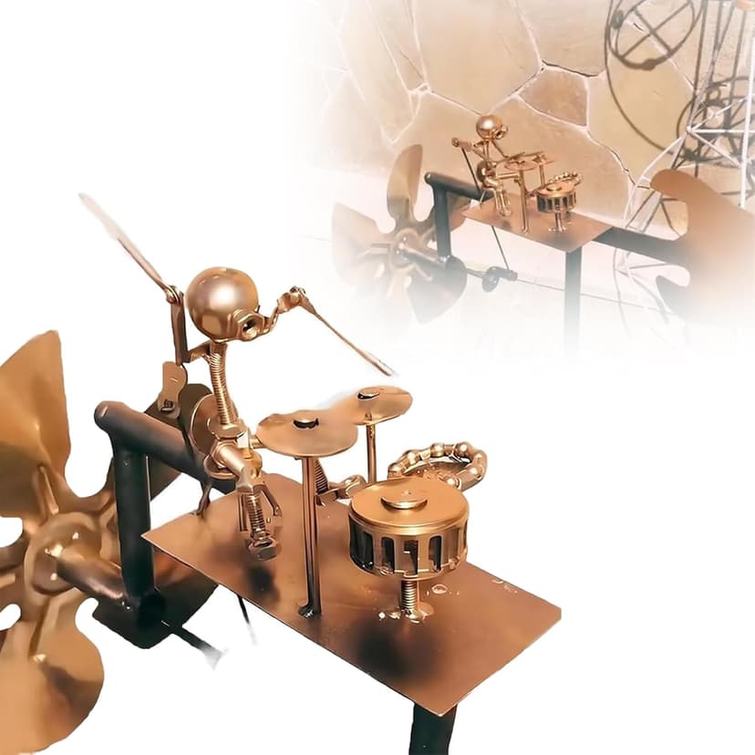Handmade Metal Drummer Windmill – 2025 Rockin Percussionist Figurine, Wind-Powered Kinetic Sculpture, Garden Wind Spinner for Yard, Lawn, Patio Decoration (Golden)