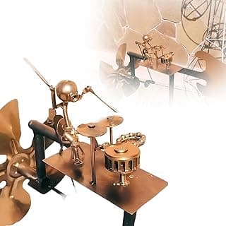 Handmade Metal Drummer Windmill – 2025 Rockin Percussionist Figurine, Wind-Powered Kinetic Sculpture, Garden Wind Spinner for Yard, Lawn, Patio Decoration (Golden)