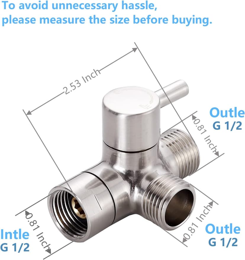 Little World Shower Arm Diverter Valve - 3 Way Shower Diverter Valve, G1/2 Solid Brass Fixed Spray System Diverter for Universal Hand Held Showerhead (Brushed Nickel)