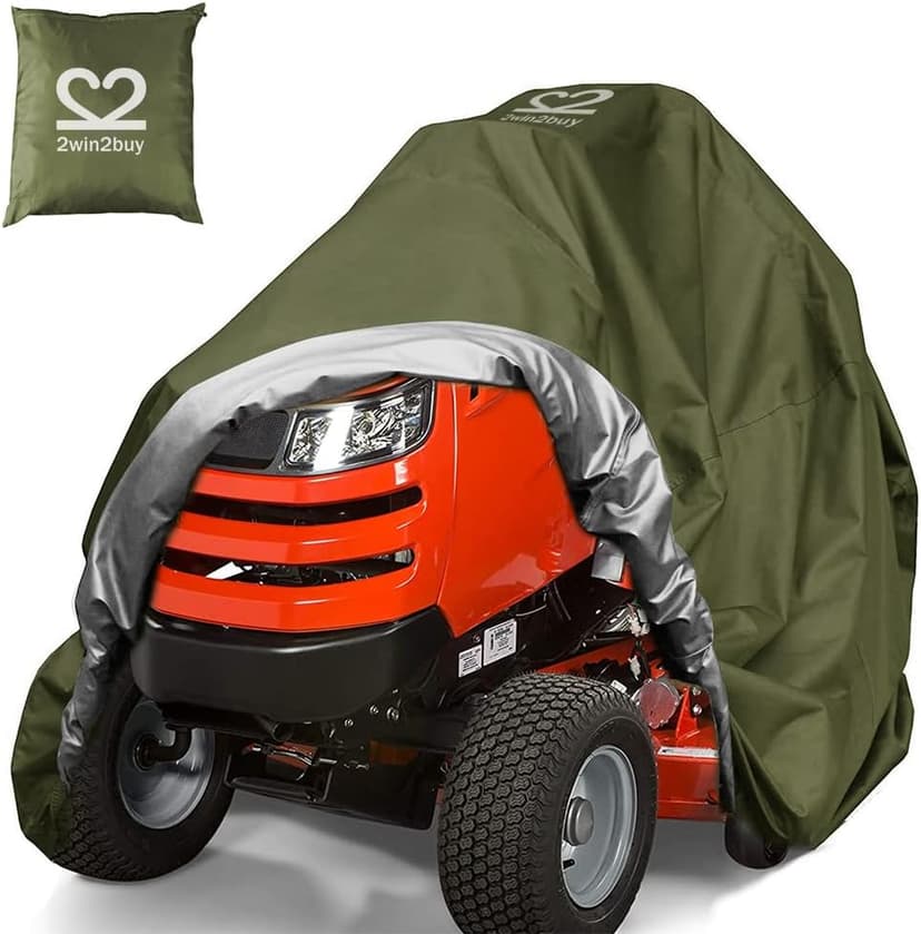 Riding Lawn Mower Cover, Heavy Duty 600D Oxford Outdoor Tractor Cover Waterproof UV Protection Lawn Mower Cover Fit Decks up to 54" with Elastic Cord & Storage Bag, Green