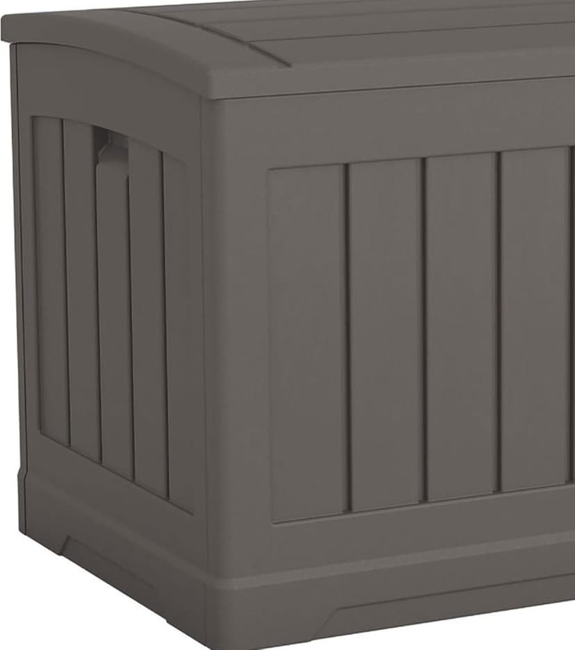Suncast 50 Gallon Plastic Deck Box with Molded Lockable Feature and Weathertight Construction for Home, Patio, Lawn, and Garden Storage, Gray