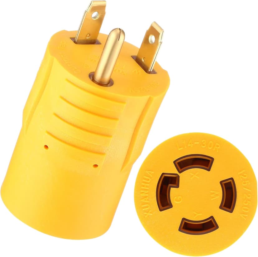Kanayu Generator Transfer Switch Adapter Compatible with NEMA TT-30P Male to L14-30R Female, 30 Amp 3 Prong to 4 Prong Lock RV Generator Plug Adapter to House Inlet Box(Yellow)
