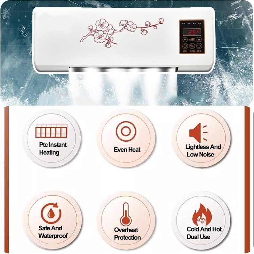 Mini Wall Mounted Air Conditioner Quiet Wall AC Unit For Bedroom 2 In 1 Smart Air Conditioner Cooler And Heater Combo With Remote Control, Portable Air Conditioner For Bedroom, Garage, Nursery