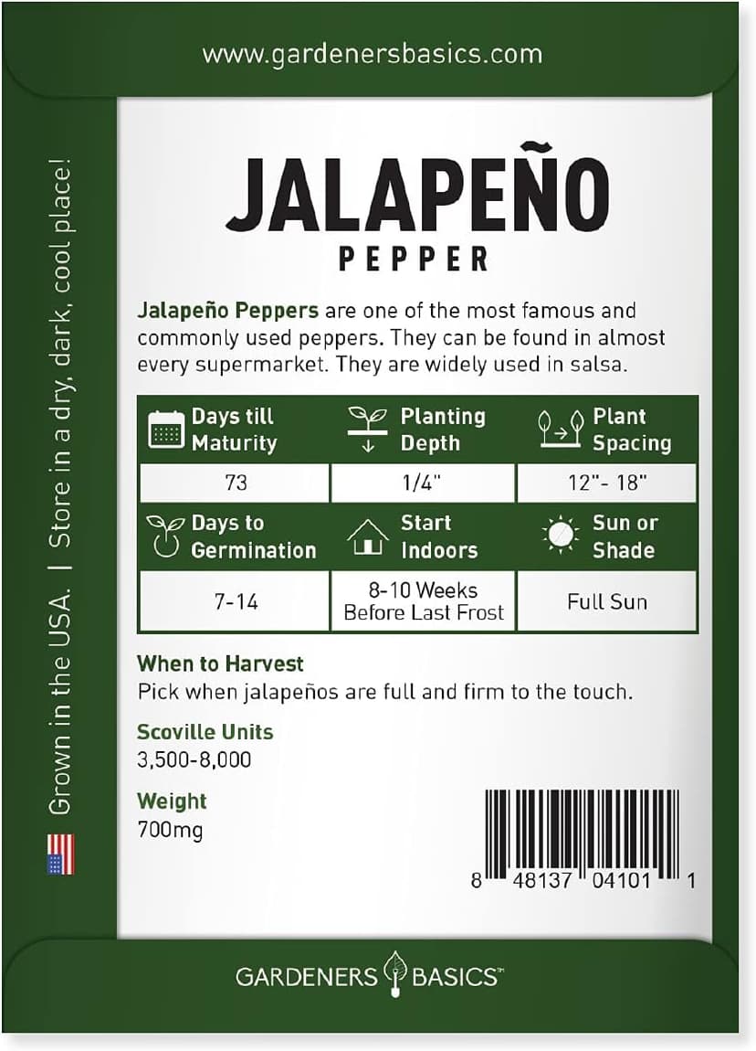 Gardeners Basics, Jalapeno Pepper Seeds for Planting Heirloom Non-GMO Jalapeno Peppers Plant Seeds for Home Garden Vegetables Makes a Great Gift for Gardeners