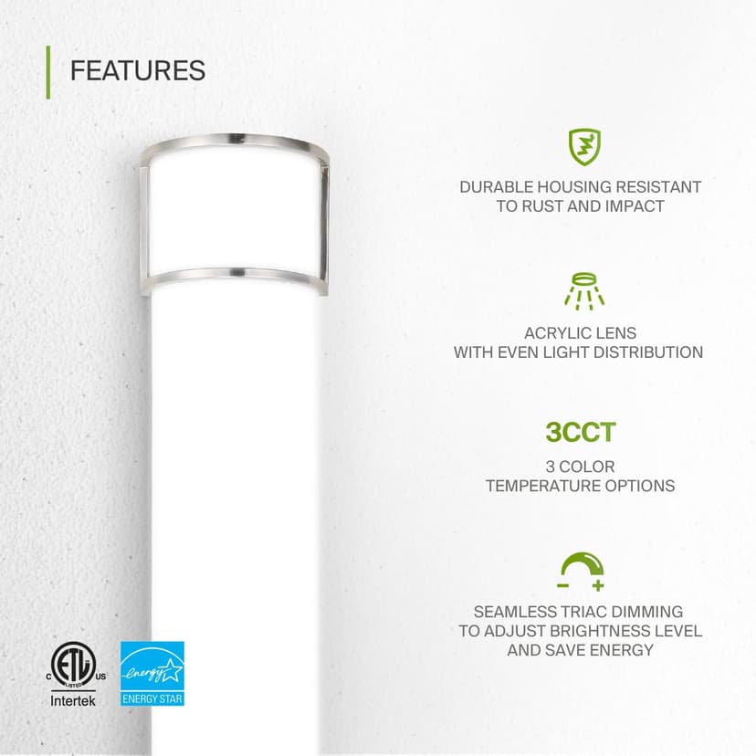 ASD LED 36 Inch Flush Mount Vanity Lighting Fixture | 30W 2650LM 3000K-5000K 120V | 3CCT, Dimmable, Energy Star, ETL Listed | Bathroom Linear Wall Light Bar, Long Tube Bath Sconce | Nickel