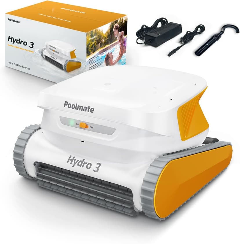 Poolmate Hydro 3 Robotic Pool Cleaner for Inground/Above Ground Pools, 150W Cordless Pool Vacuum, Max 200min Runtime, 4.1L Filter Basket, Auto Waterline/Wall Cleaning, Max 1076 sq.ft Coverage