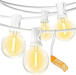 SUNSGNE 25FT G40 LED White Outdoor String Lights, White Patio Lights with 25 Shatterproof LED Clear Globe Bulbs for Patio Garden Porch Pergola Bistro Outside Decor