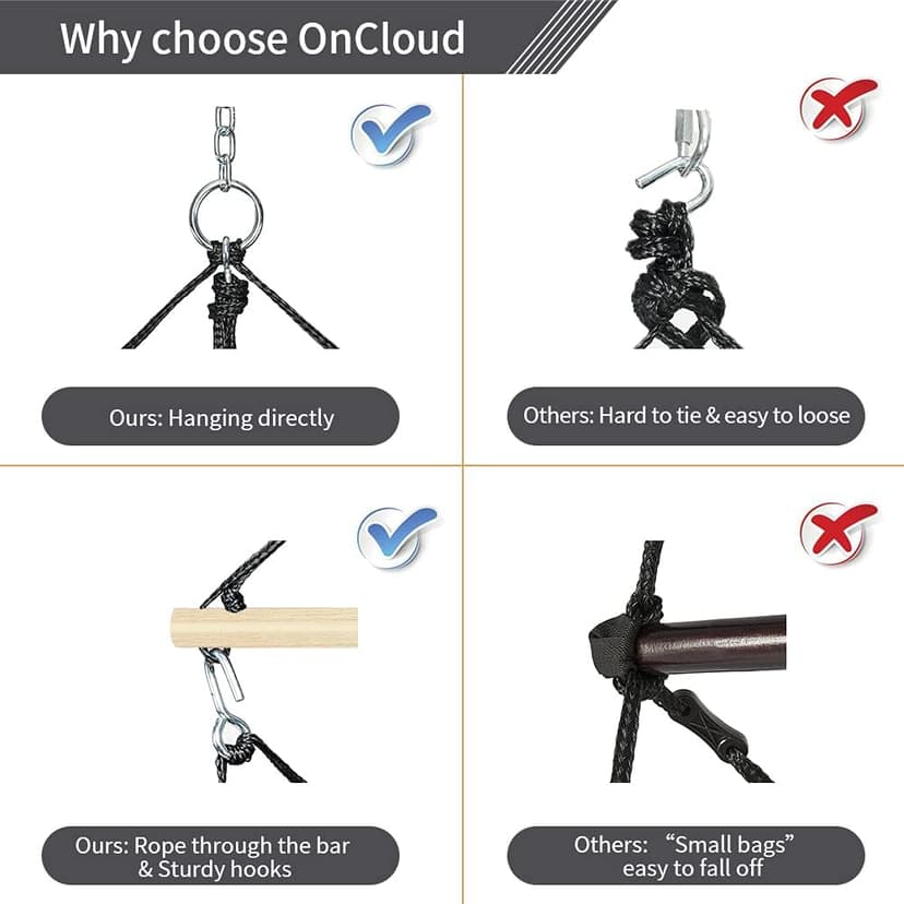 ONCLOUD Upgraded Unique Hammock Hanging Sky Chair, Air Deluxe Swing Seat with Rope (Navy Blue)