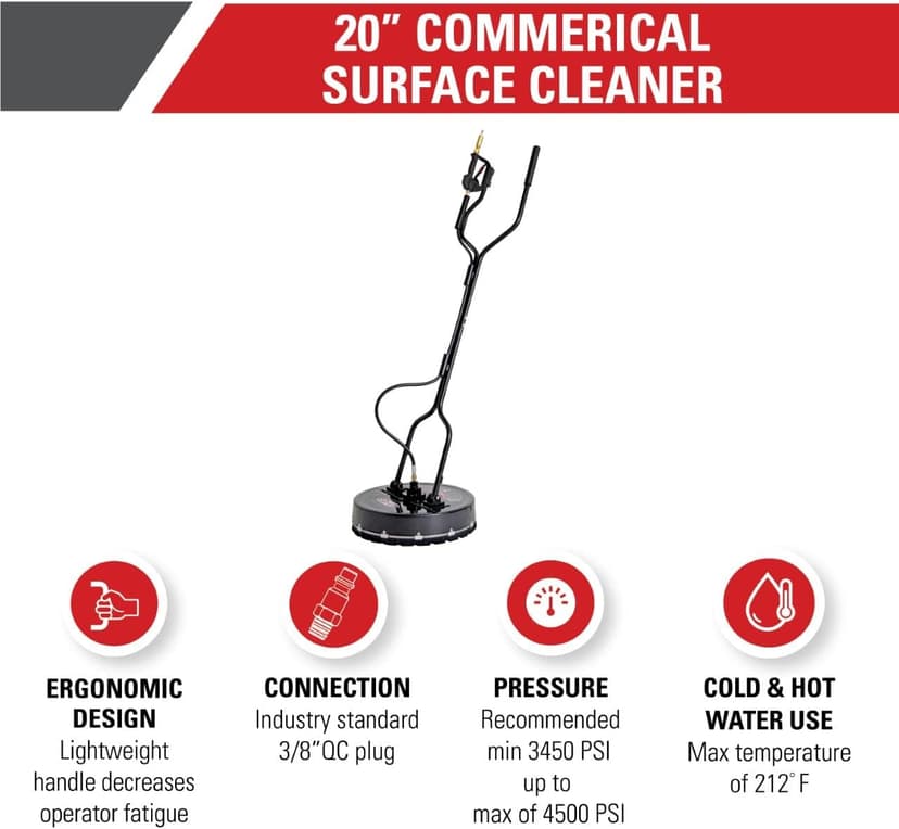 Simpson Cleaning 80182 Universal 20" Industrial Pressure Washer Surface Cleaner for Hot and Cold Water Machines, 3/8" Quick Connection, Recommended min 3450 PSI up to max of 4500 PSI, Black