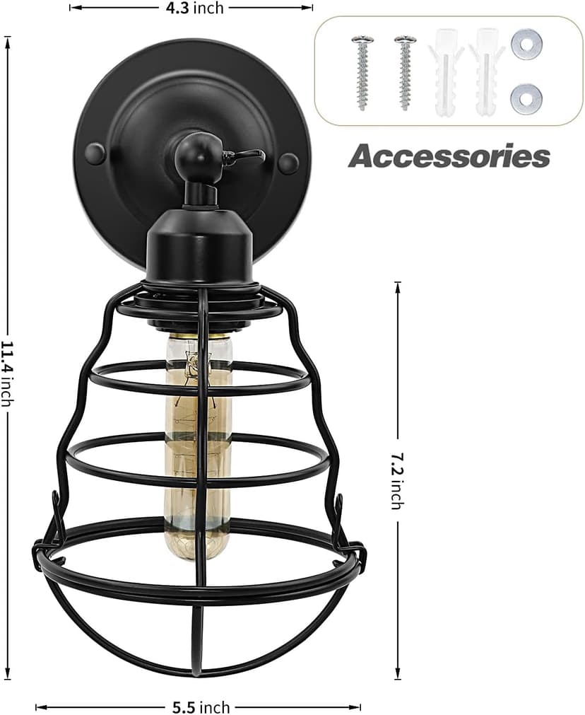 Farmhouse Wall Sconces 2pack, Vintage Wall Light Fixtures, Industrial Wire Cage Wall Sconces, Modern Sconces Wall Lighting, Retro Wall Mount Light for Bedroom Hallway