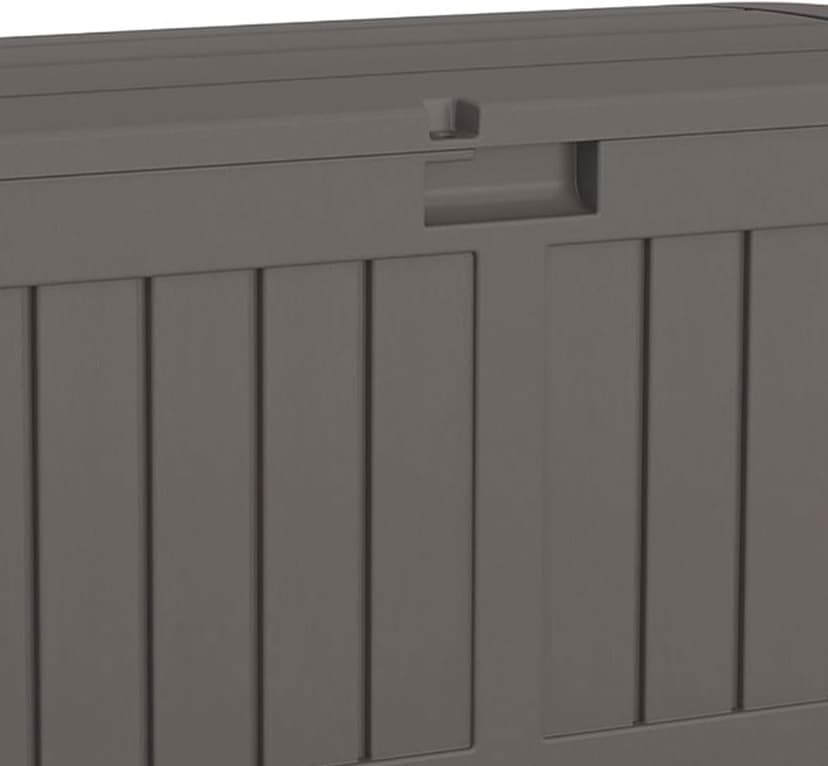 Suncast 50 Gallon Plastic Deck Box with Molded Lockable Feature and Weathertight Construction for Home, Patio, Lawn, and Garden Storage, Gray