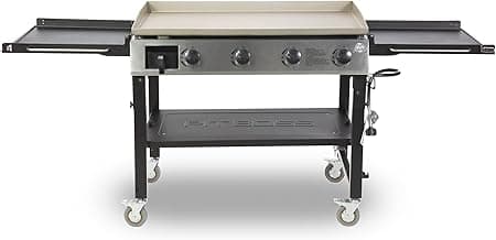 PIT BOSS PB757GD Four Burner LP Fold Over Side Shelves 36" Gas Flat Top Griddle with Fitted Cover, 4 Deluxe, BLACK