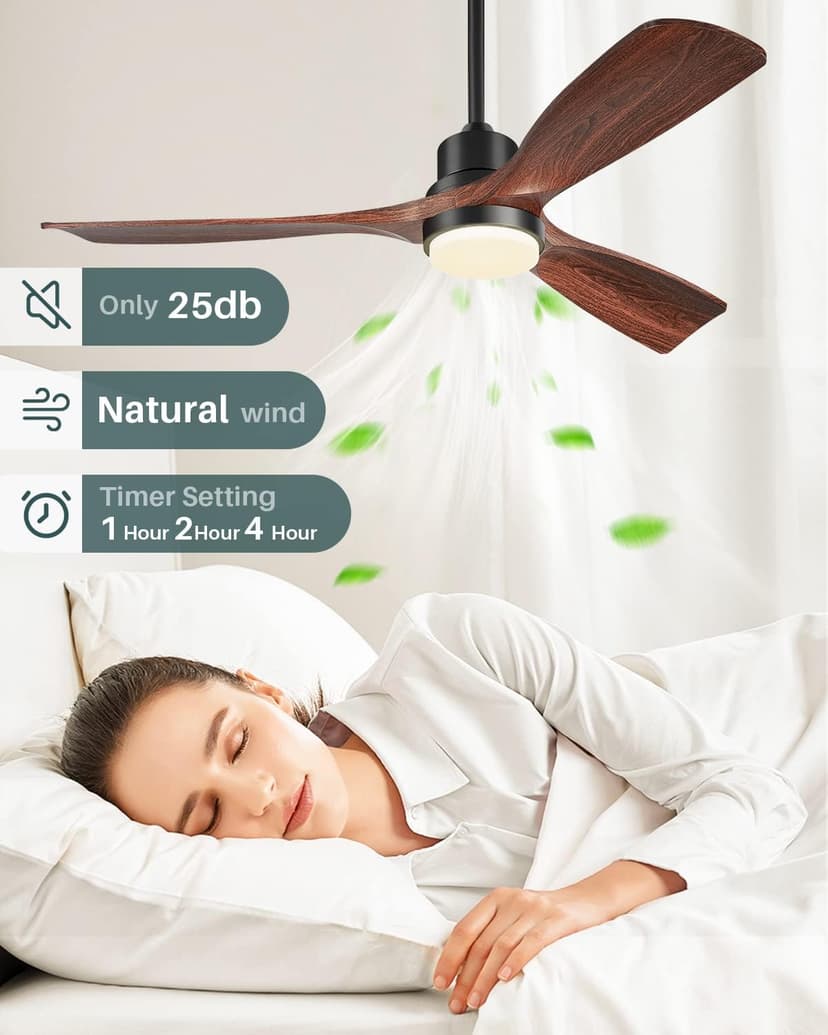 Ceiling Fans with Lights and Remote, 52 Inch Outdoor Ceiling Fan for Patios with Light 3 Downrods, 3 Blades Modern Ceiling Fan Noiseless Reversible DC Motor, Wood Fan for Farmhouse