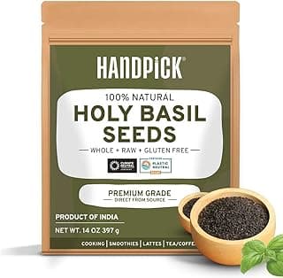 Holy Basil Seeds (397g/14oz) Gluten free, Raw Sabja, Tukmaria Seeds from India, Packed in Resealable Zip Lock Pouch