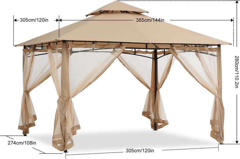 ABCCANOPY Gazebos for Patios 10x12 - Outdoor Steel Frame Gazebo with Mosquito Netting for Lawn Backyard Garden Deck (Beige)